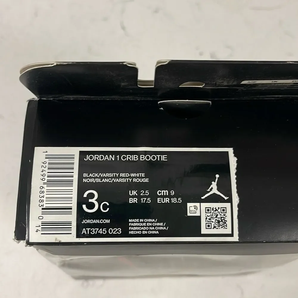 2019 Air Jordan 1 Crib Bootie 'Banned' Size 3C AT3745-023 Red & Black